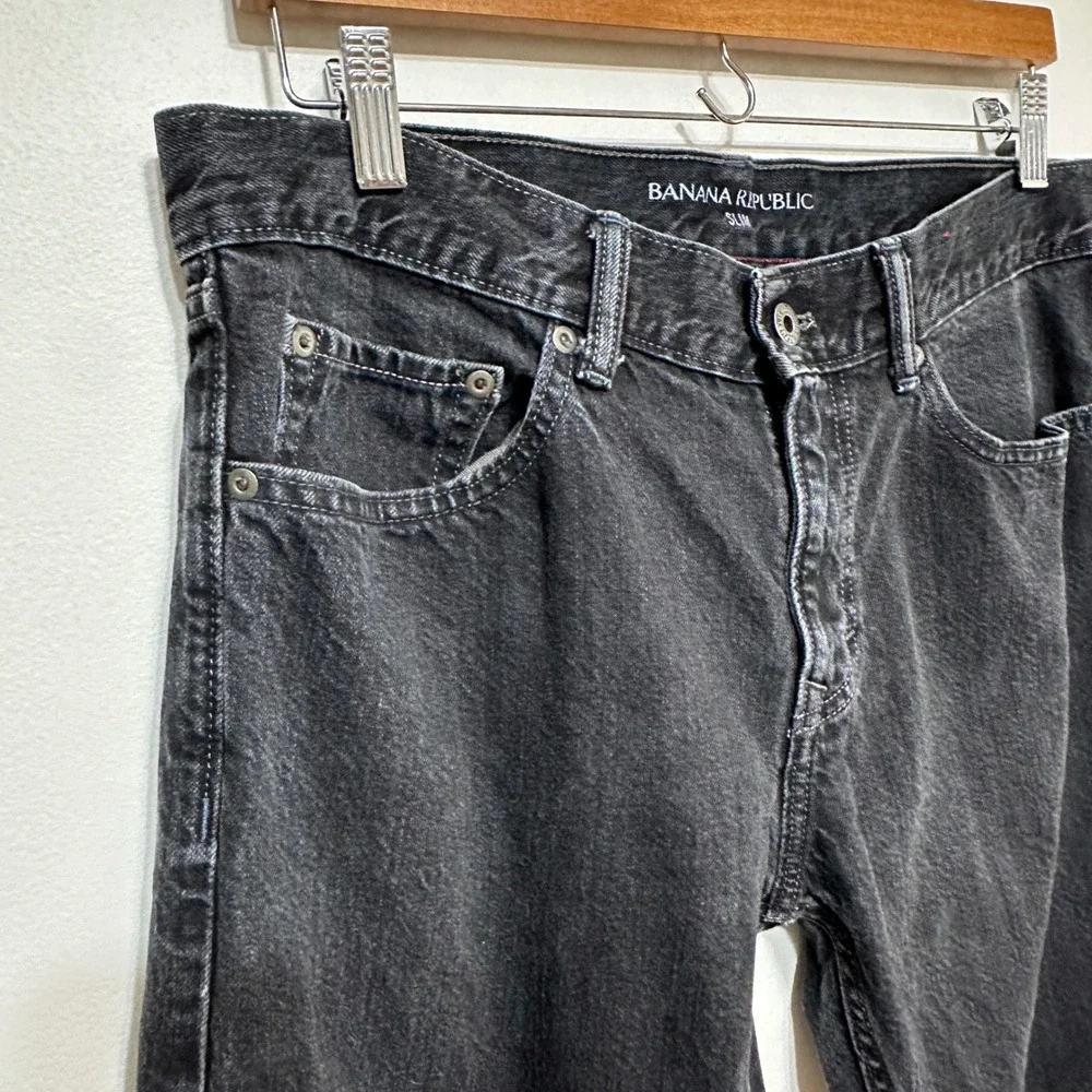 Banana Republic Slim Fit Jeans Mens 32x30 Black Denim Faded Casual Pants Grunge - Picture 4 of 9